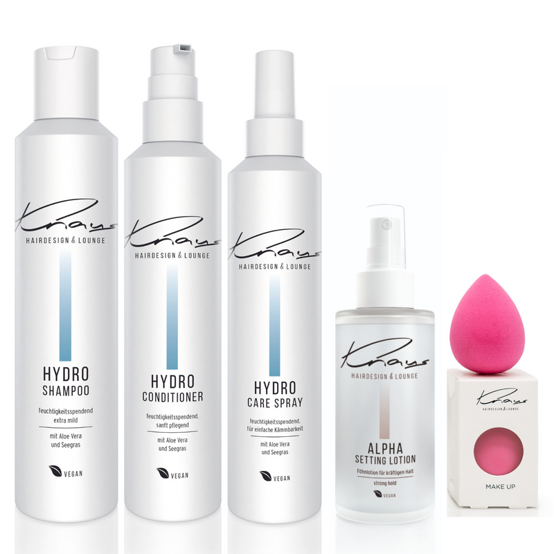 Knaus Hydro Shampoo Conditioner Care Spray Föhnfestiger + Gratis Set Vegan - Knaus Hairdesign